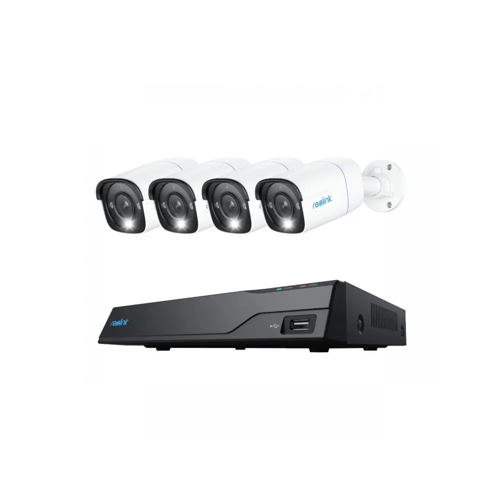 Reolink NVS8-8MB4 4K Ultra HD PoE -valvontajärjestelmä, jossa 4 P330 IP66-kameraa ja 8-kanavainen NVR 2 TB kovalevyllä