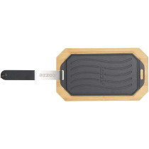 Cozze® Cast Iron Pan -kaksipuoleinen valurautapannu bambualustalla, 330x165 mm