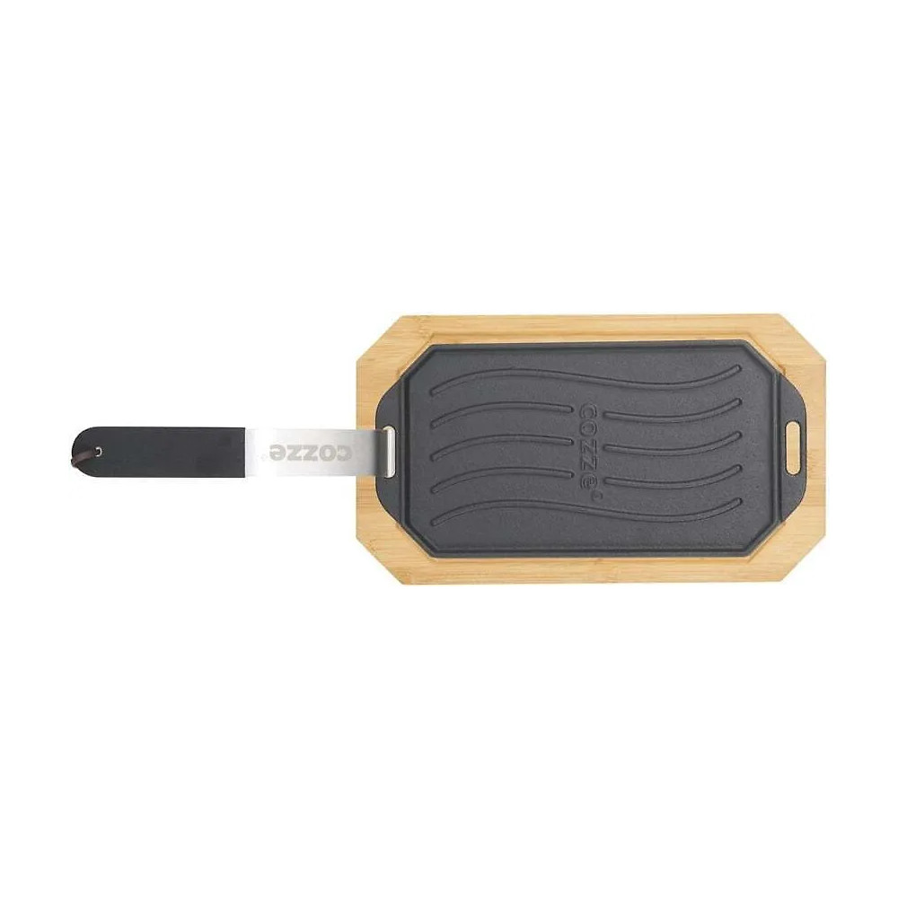 Cozze® Cast Iron Pan -kaksipuoleinen valurautapannu bambualustalla, 330x165 mm