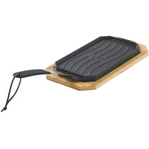 Cozze® Cast Iron Pan -kaksipuoleinen valurautapannu bambualustalla, 330x165 mm
