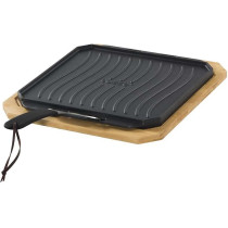Cozze® Cast Iron Pan -kaksipuoleinen valurautapannu bambualustalla, 330x330 mm