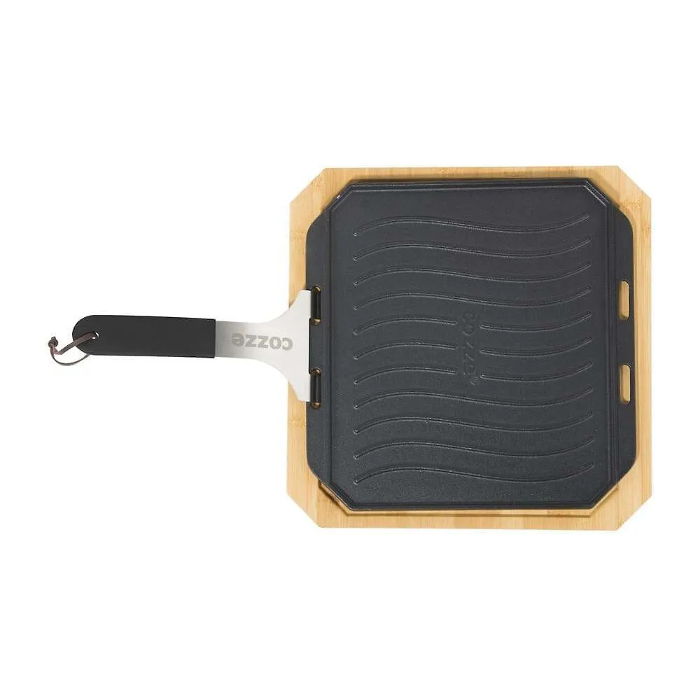 Cozze® Cast Iron Pan -kaksipuoleinen valurautapannu bambualustalla, 330x330 mm