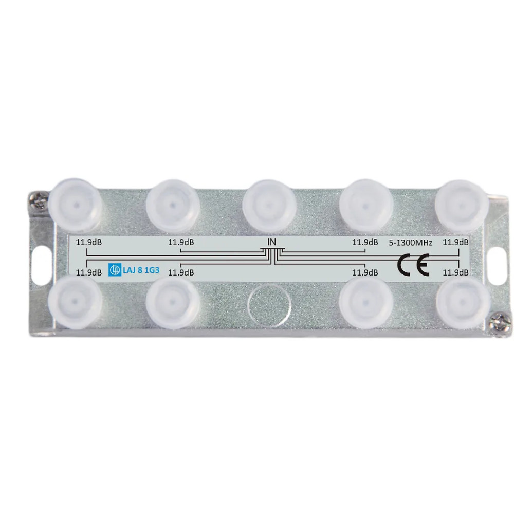 Laatuantenni 8-jaotin 11.9dB 5-1300MHz Docsis 3.1 Laatuantenni 8-jaotin 11.9dB 5-1300MHz Docsis 3.1