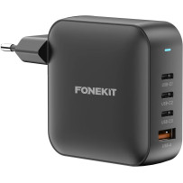 FoneKit GaN PD 165W -verkkovirtalaturi, USB-A + 3 x USB-C, musta