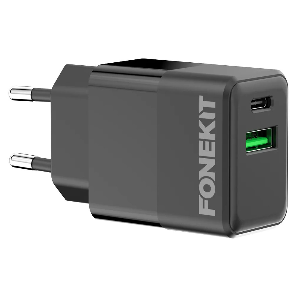 FoneKit Double 20W -laturi, USB-C + USB-A