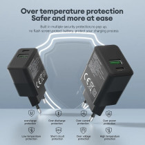 FoneKit Double 20W -laturi, USB-C + USB-A