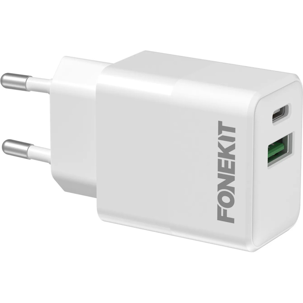 FoneKit Double 20W -laturi, USB-C + USB-A