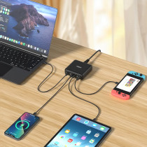 FoneKit GaN PD 200W -verkkovirtalaturi, USB-A + 5 x USB-C, musta