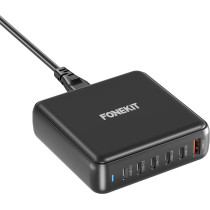 FoneKit GaN PD 200W -verkkovirtalaturi, USB-A + 5 x USB-C, musta