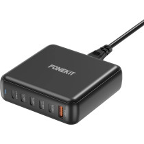 FoneKit GaN PD 200W -verkkovirtalaturi, USB-A + 5 x USB-C, musta