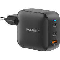 FoneKit GaN PD 100W -verkkovirtalaturi, USB-C + USB-C + USB-A, musta
