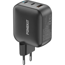 FoneKit GaN PD 100W -verkkovirtalaturi, USB-C + USB-C + USB-A, musta