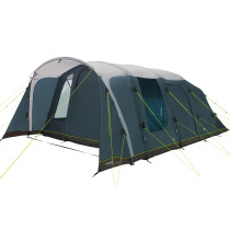 Outwell Colorado 6 Air -perheteltta pystytettynä luonnossa, näkyvissä sininen teltta, ovet ja tilavat sisätilat