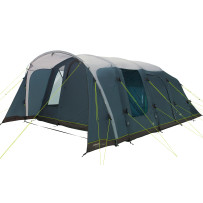 Outwell Colorado 6 Air -perheteltta pystytettynä luonnossa, näkyvissä sininen teltta, ovet ja tilavat sisätilat