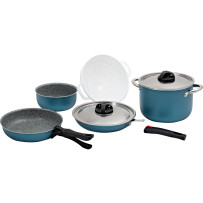 Berger Stone Blue-Matt -kattilasetti, 8 osainen, sinimattapintainen retkikeittoastiasto