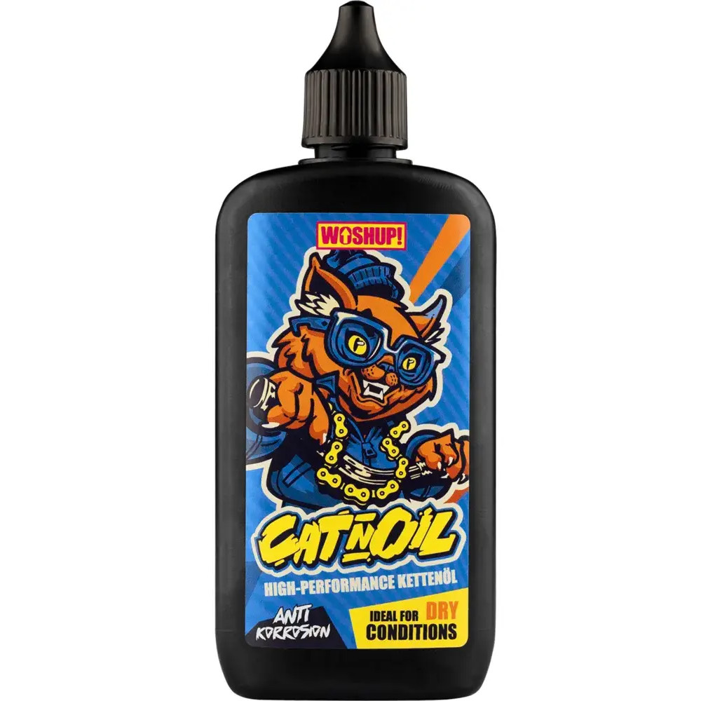 WOSHUP! Cat'n'Oil kuivankelin ketjuöljy 100 ml pyörän ketjun suojaamiseen ja voiteluun