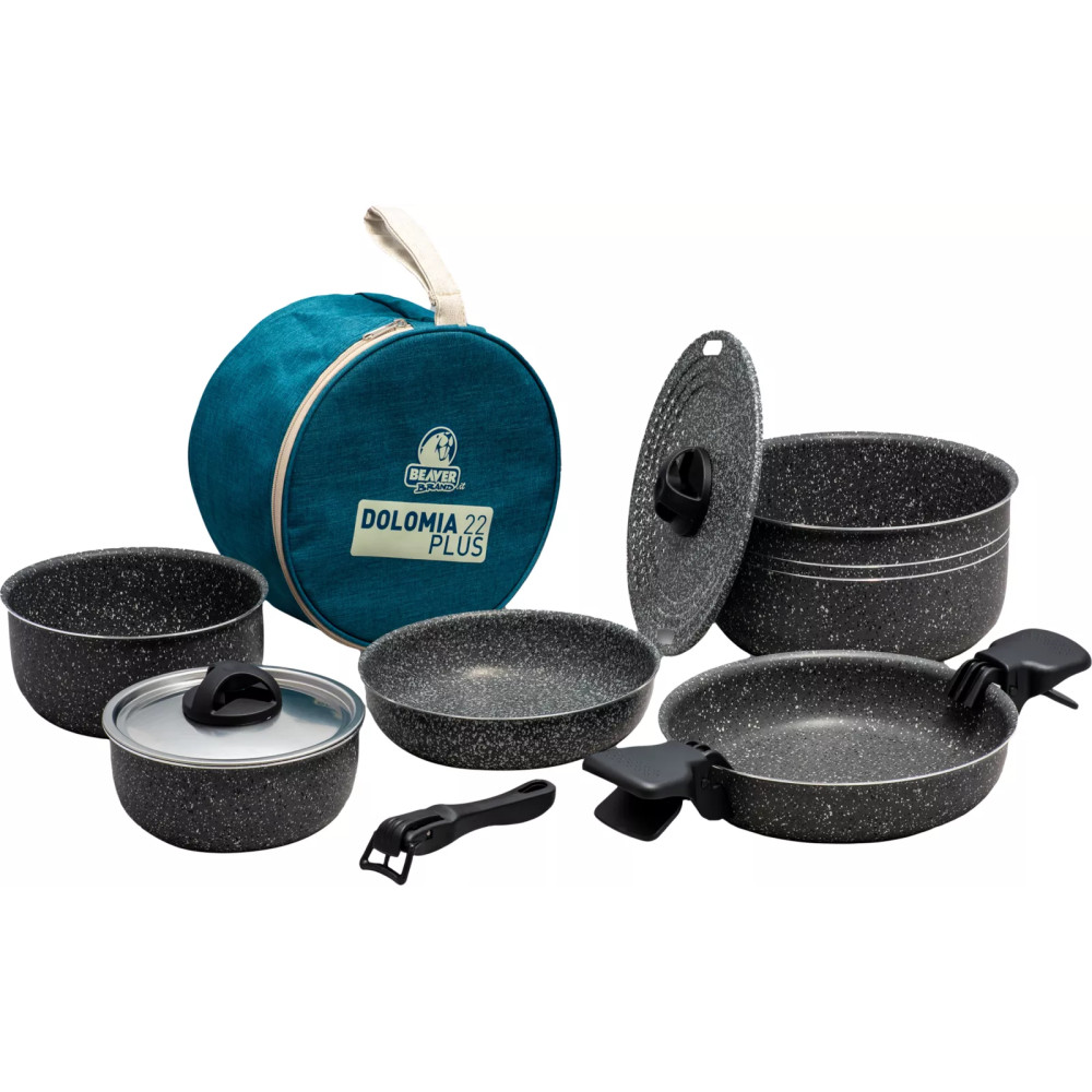 Beaver Brand Dolomia 22 Plus 11-osainen keittoastiasto tarttumattomalla pinnoitteella ja säilytyspussilla