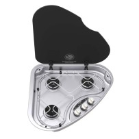 Thetford Series 330 Triangle vasenkätinen kaasuliesi kolmella polttimella ja lasikannella matkailuautoon ja veneeseen