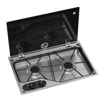 Dometic CVH1525G kaksiliekkinen kaasuliesi matkailuautoon, lasikannella ja 12V-sytytyksellä.