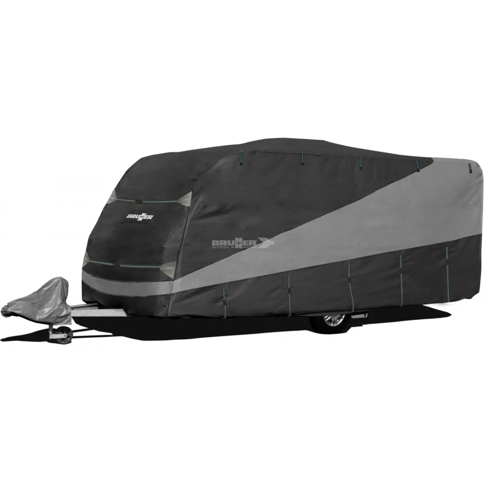Brunner Caravan Cover Design 12M -asuntovaunun suojapeite harmaa, hengittävä ja UV-suojattu, koko vaihtoehtoja 400–800 cm.