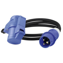 as-Schwabe CEE–Schuko adapterikaapeli 1,5 m kulmaliittimellä, IP44 roiskevedenkestävä kaapeli matkailuautoon ja asuntovaunuun.