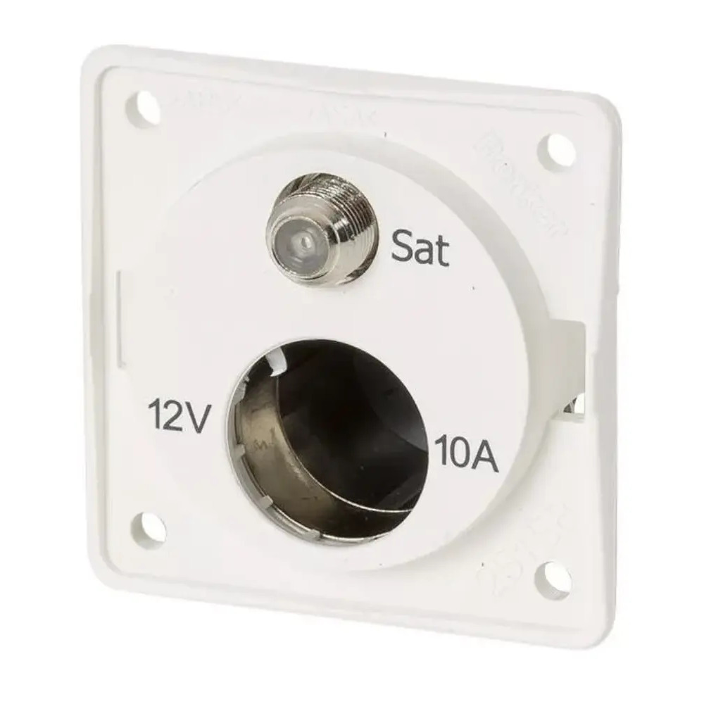 Berker kaksoispistorasia 12 V / 10 A ja SAT F-urosliitin