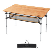 KingCamp Bamboo Table L Plus kokoontaittuva bambupöytä korkeussäädettävillä jaloilla