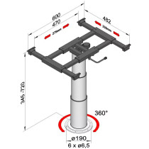 Ilse pöydänjalka 342-717 mm, kääntö ja sivusiirto